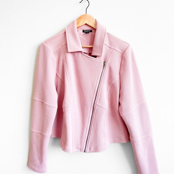 torrid Jackets & Blazers - Torrid Pink Cropped Moto Jacket Size: 1